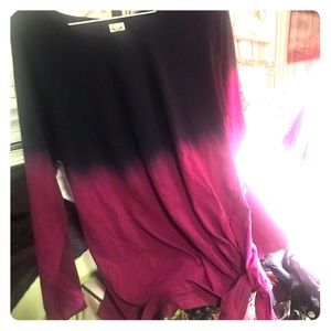 Tie dye ombré burnout boho side tie long sleeve T